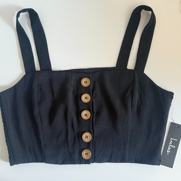 Lulus Cropped Button Front Tank Top Black Size Small NWT - Picture 3 of 13